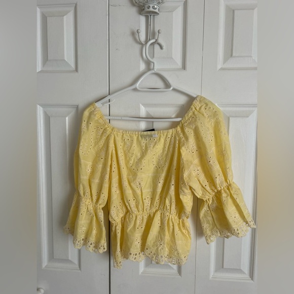 Yellow Eyelet Off-Shoulder Top - Picture 5 of 9
